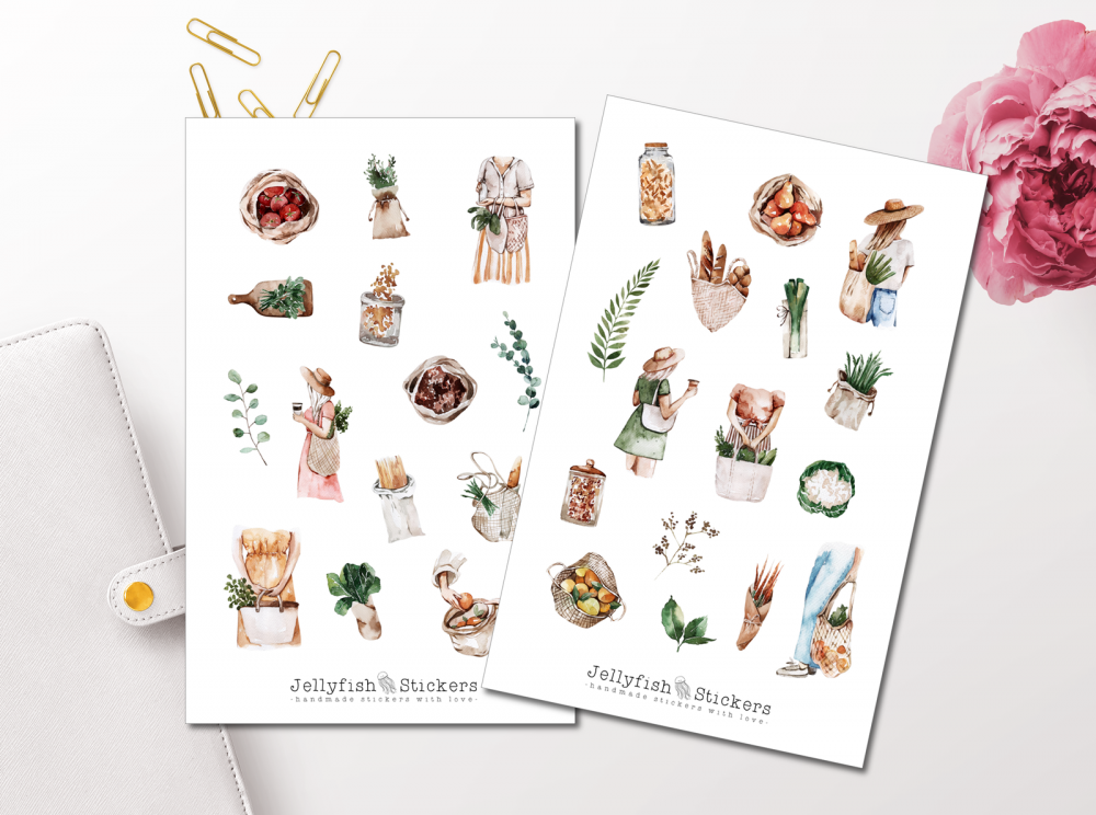 Markt Kochen Sticker Set